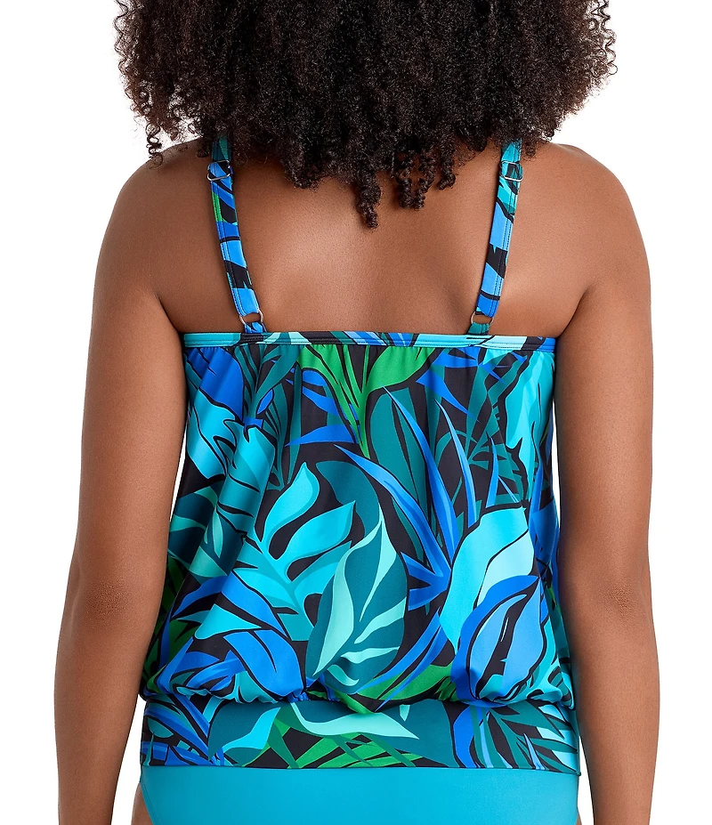 Shape Solver Leaf Sensation High Neck Blouson Tankini Swim Top