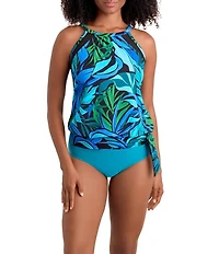 Shape Solver Leaf Sensation High Neck Blouson Tankini Swim Top