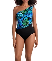 Shape Solver Leaf Sensation Tummy Control One Shoulder One Piece Swimsuit