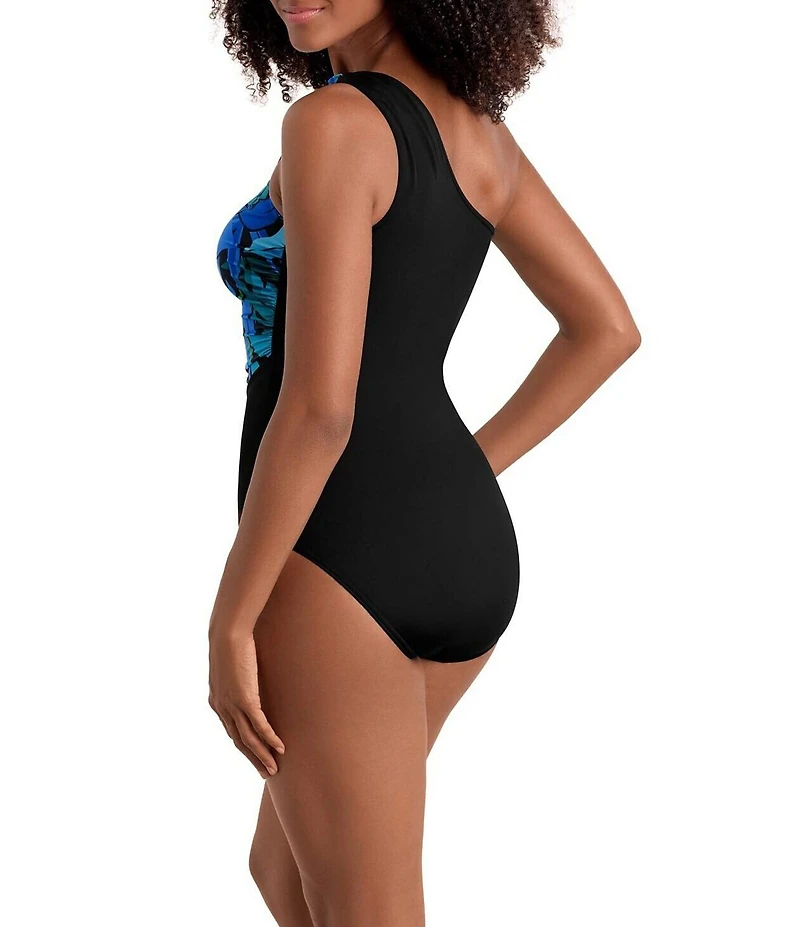 Shape Solver Leaf Sensation Tummy Control One Shoulder One Piece Swimsuit