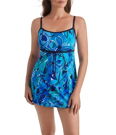 Shape Solver Organic Bloom Scoop Neck One Piece Empire Swimdress