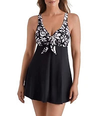 Shape Solver Palm Royale V-Neck Bow Front One Piece Swimdress