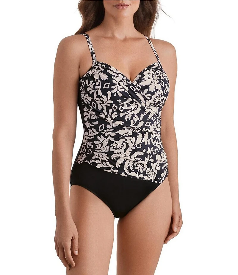 Shape Solver Palm Royale Crisscross V-Neck One-Piece Swimsuit