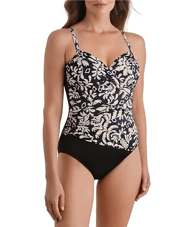 Shape Solver Palm Royale Crisscross V-Neck One-Piece Swimsuit