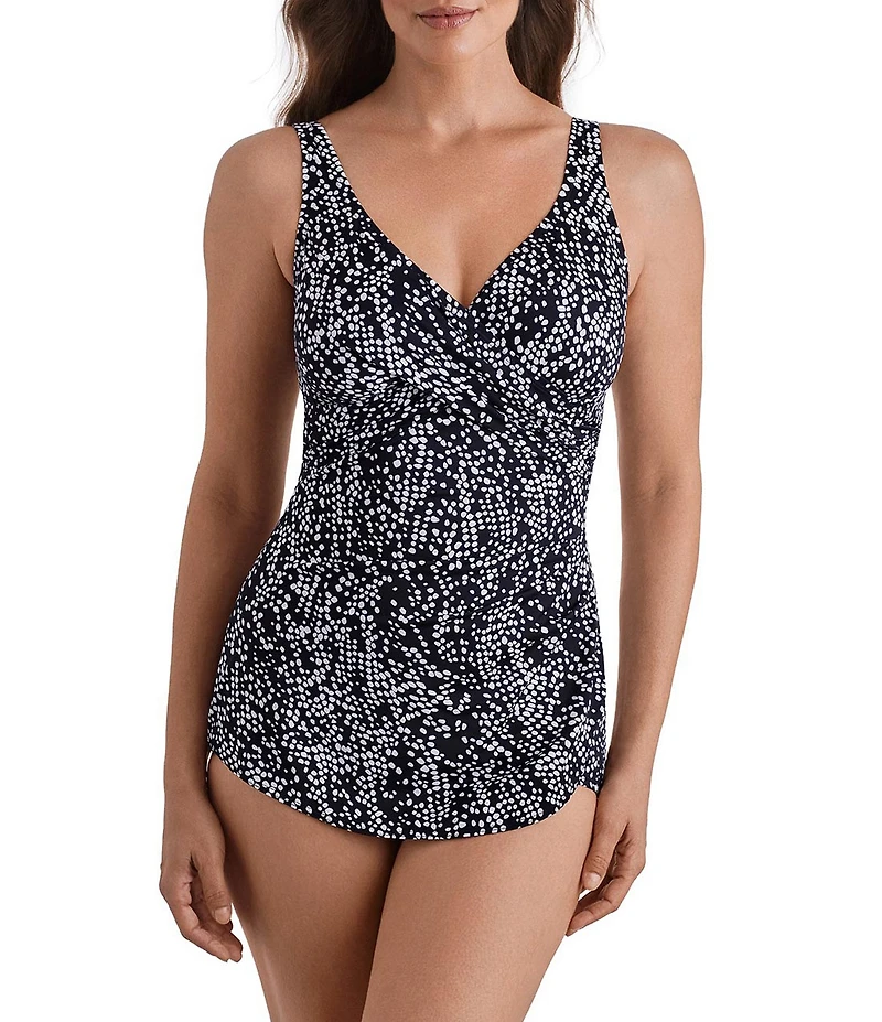 Shape Solver Pebble Beach V-Neck Crossover Sarong One Piece Swimdress