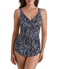 Shape Solver Pebble Beach V-Neck Crossover Sarong One Piece Swimdress