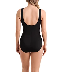 Shape Solver Sport Electrifying Square Neck Illusion Tank One Piece Swimsuit