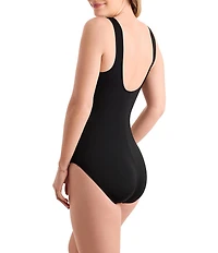 Shape Solver Sport Electrifying Square Neck Illusion Tank One Piece Swimsuit