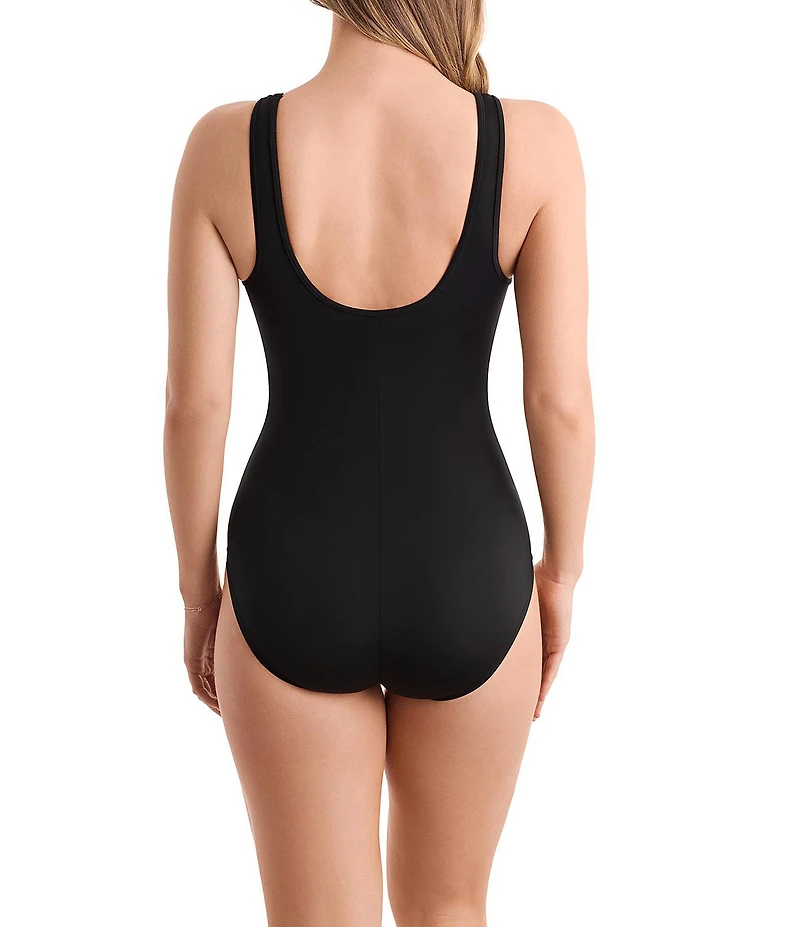 Shape Solver Sport Modern Mosaic Binded High Neck Tank One Piece Swimsuit