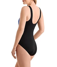 Shape Solver Sport Modern Mosaic Binded High Neck Tank One Piece Swimsuit