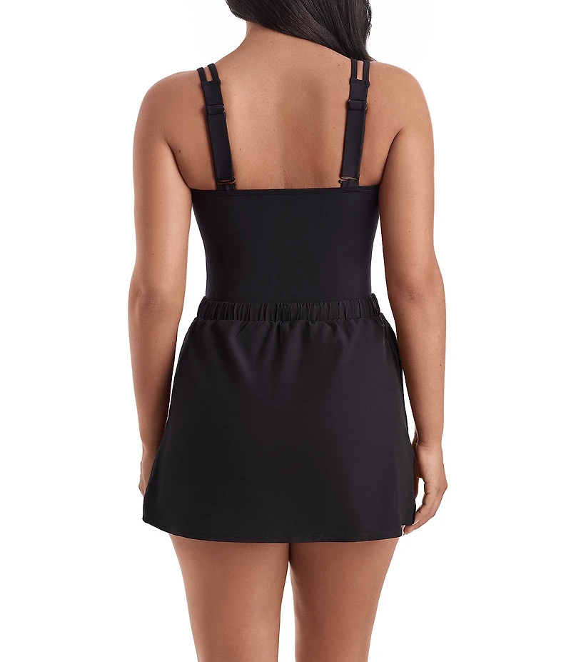 Shape Solver Sport Modern Mosaic Scoop Neck Skirted Runaround One Piece Swimsuit
