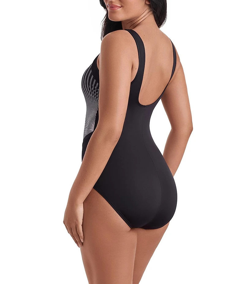 Shape Solver Sport Optic Rays Square Neck Illusion Tank One Piece Swimsuit
