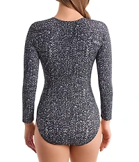 Shape Solver Sport Pixel Twilight Long Sleeve Zip Front Paddleboard One Piece Swimsuit