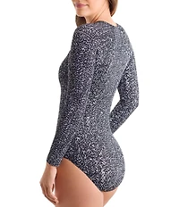 Shape Solver Sport Pixel Twilight Long Sleeve Zip Front Paddleboard One Piece Swimsuit