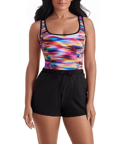Shape Solver Sport Sea Glass Bind Scoop Neck Runaround One Piece Swimsuit