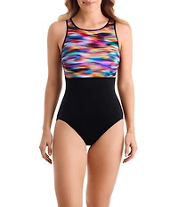 Shape Solver Sport Seaglass Binded High Neck Tank One Piece Swimsuit