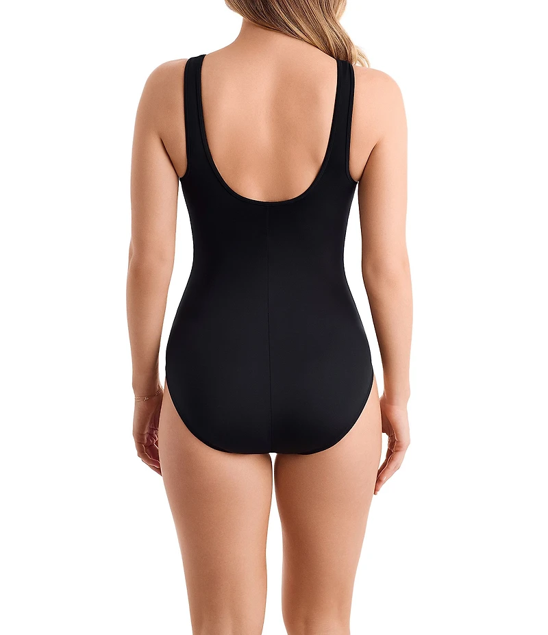 Shape Solver Sport Seaglass Binded High Neck Tank One Piece Swimsuit
