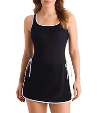 Shape Solver Sport Spa Retreat Scoop Neck Tie Bow One Piece Swimdress