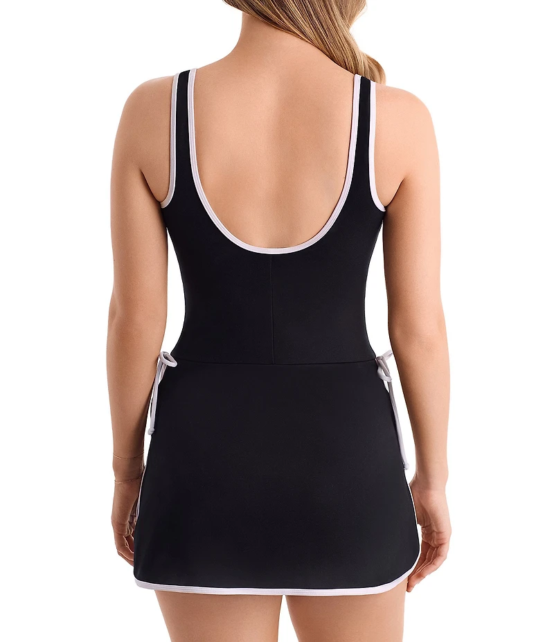 Shape Solver Sport Spa Retreat Scoop Neck Tie Bow One Piece Swimdress