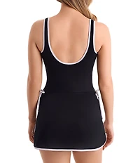 Shape Solver Sport Spa Retreat Scoop Neck Tie Bow One Piece Swimdress