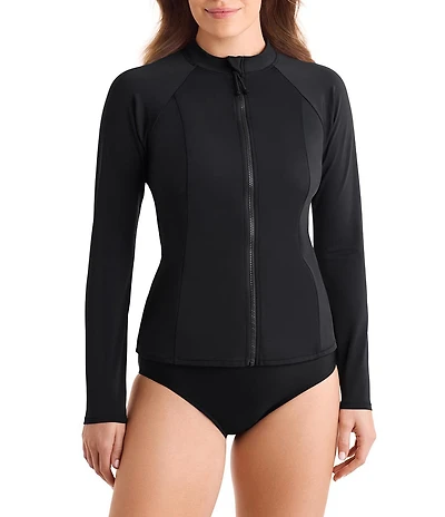 Shape Solver Sport Sunshirt Mock Neck Long Sleeve Zip Front Rashguard