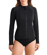Shape Solver Sport Sunshirt Mock Neck Long Sleeve Zip Front Rashguard