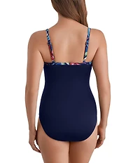 Shape Solver Tropical Splash Crisscross V-Neck One-Piece Swimsuit