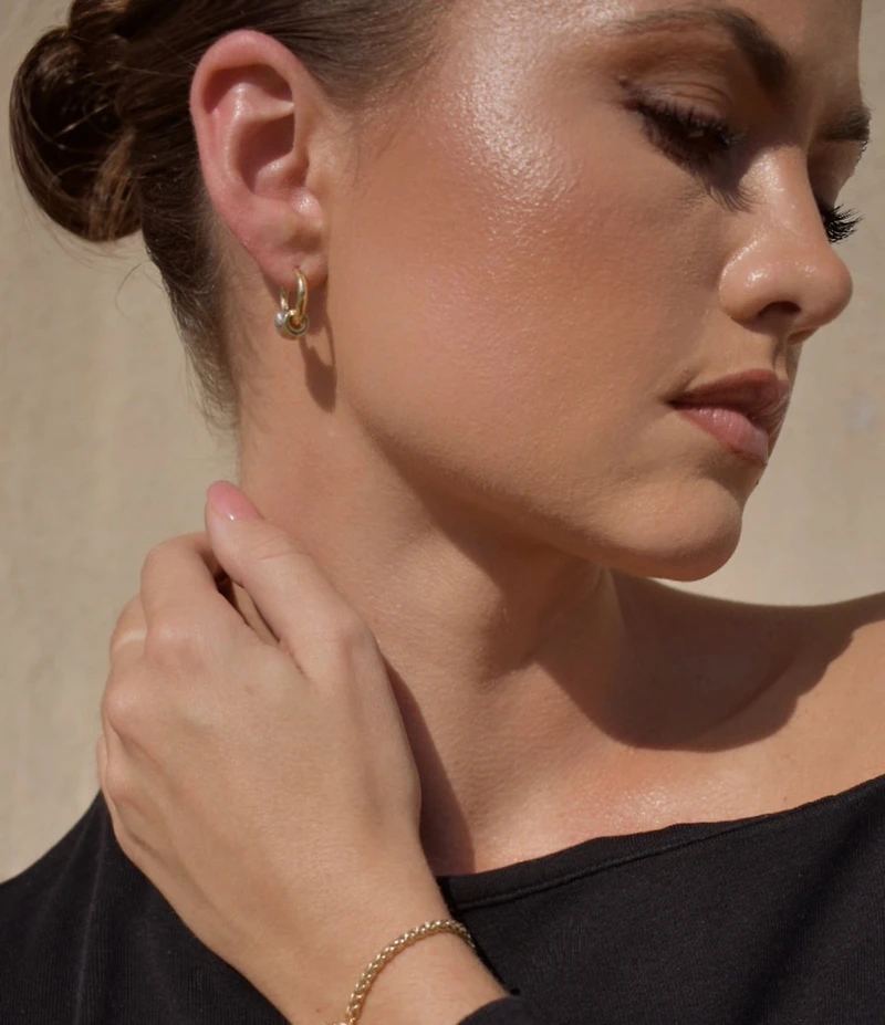 SHASHI Crystal Three Tone Gaia Pave Hoop Earrings