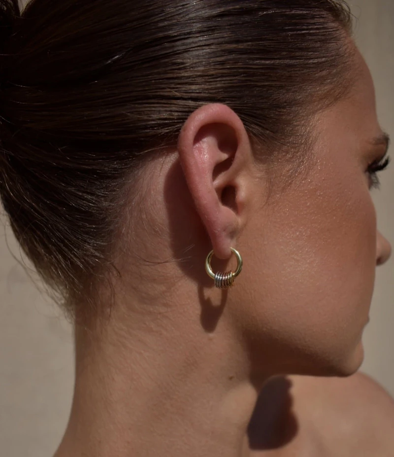 SHASHI Crystal Three Tone Gaia Pave Hoop Earrings