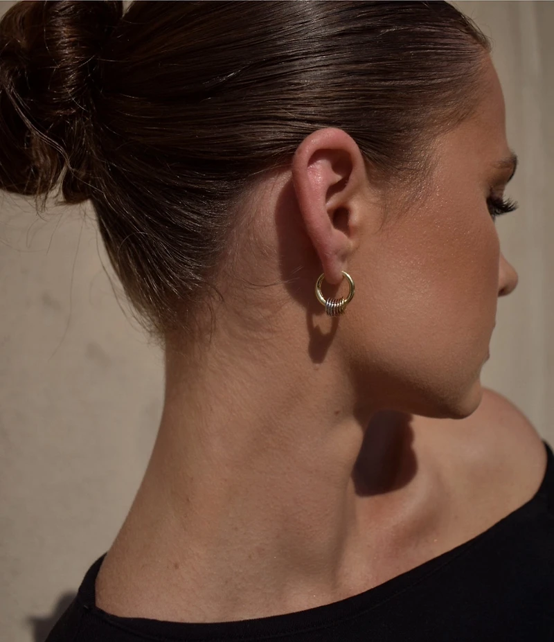 SHASHI Crystal Three Tone Gaia Pave Hoop Earrings