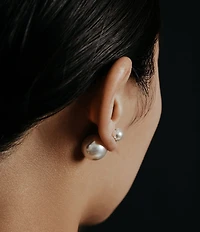 SHASHI Double Ball Pearl Stud Front Back Earrings