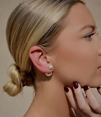 SHASHI Double Ball Pearl Stud Front Back Earrings