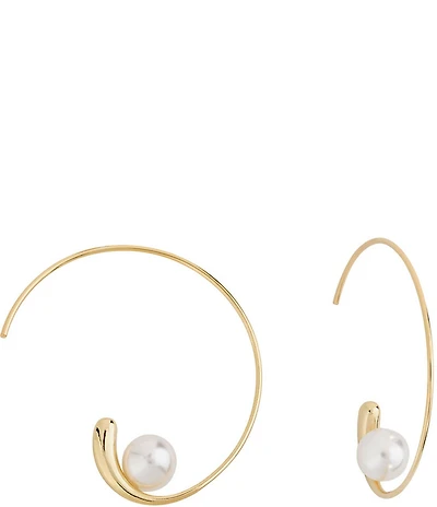 SHASHI Jemima Pearl Sculptural Hoop Threader Earrings
