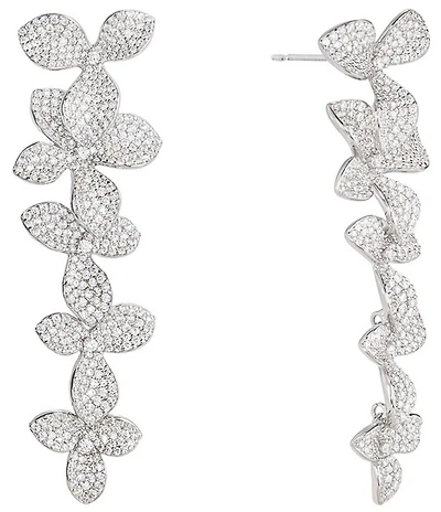 SHASHI Lilliana Floral Rhinestone Statement Linear Earrings
