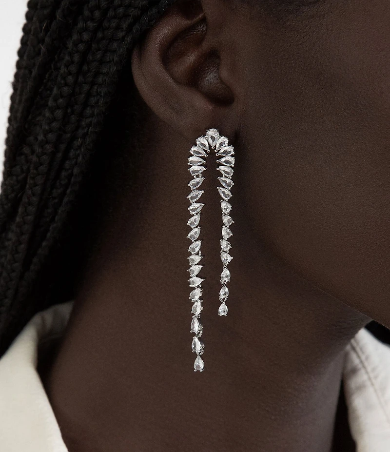 SHASHI Pear Crystal Statement Linear Earrings