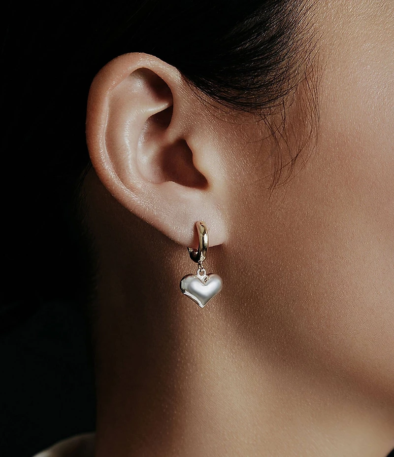 SHASHI Two Tone Puffy Heart Huggie Hoop Earrings