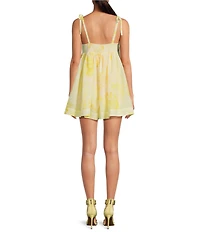 Gianni Bini x Shea Leigh Mills Limoncello Floral Print Sleeveless Satin Mini Baby Doll Romper