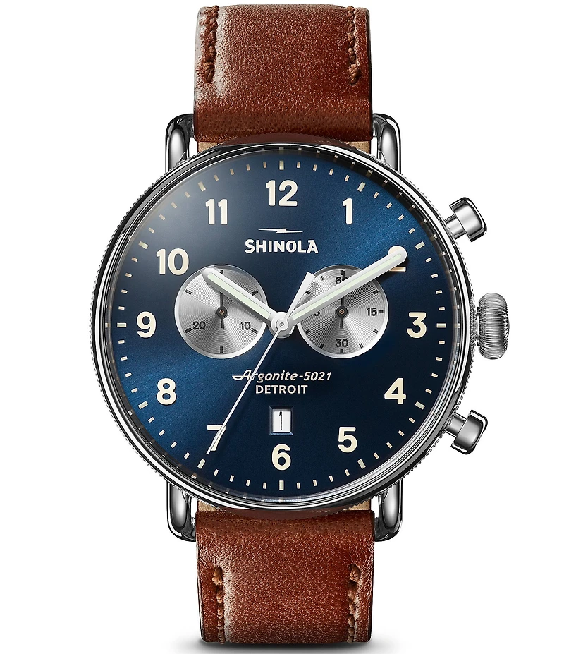 SHINOLA Men's Canfield Chronograph Brown Leather Strap Watch