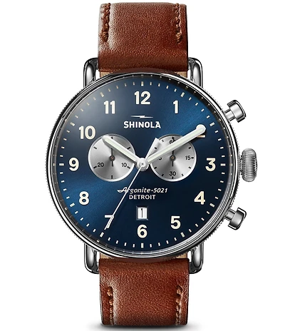 SHINOLA Men's Canfield Chronograph Brown Leather Strap Watch