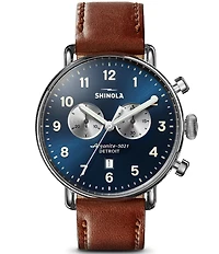 SHINOLA Men's Canfield Chronograph Brown Leather Strap Watch