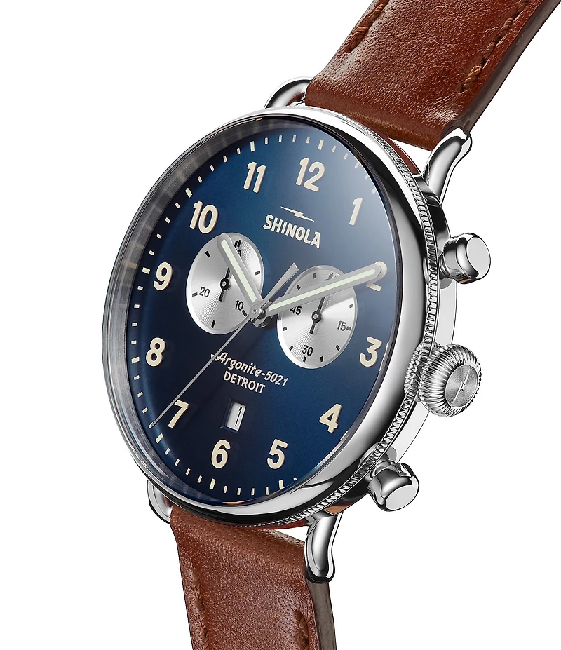 SHINOLA Men's Canfield Chronograph Brown Leather Strap Watch