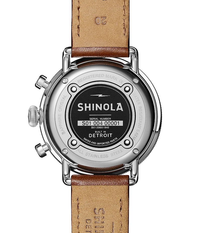 SHINOLA Men's Canfield Chronograph Brown Leather Strap Watch