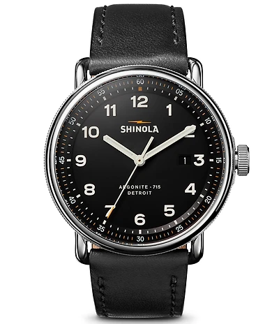 SHINOLA Men's Canfield Model C56 Quartz Analog Black Leather Strap Watch