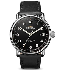 SHINOLA Men's Canfield Model C56 Quartz Analog Black Leather Strap Watch