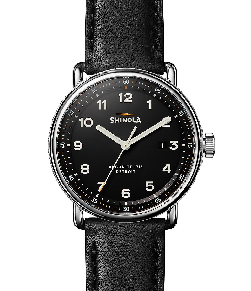 SHINOLA Men's Canfield Model C56 Quartz Analog Black Leather Strap Watch