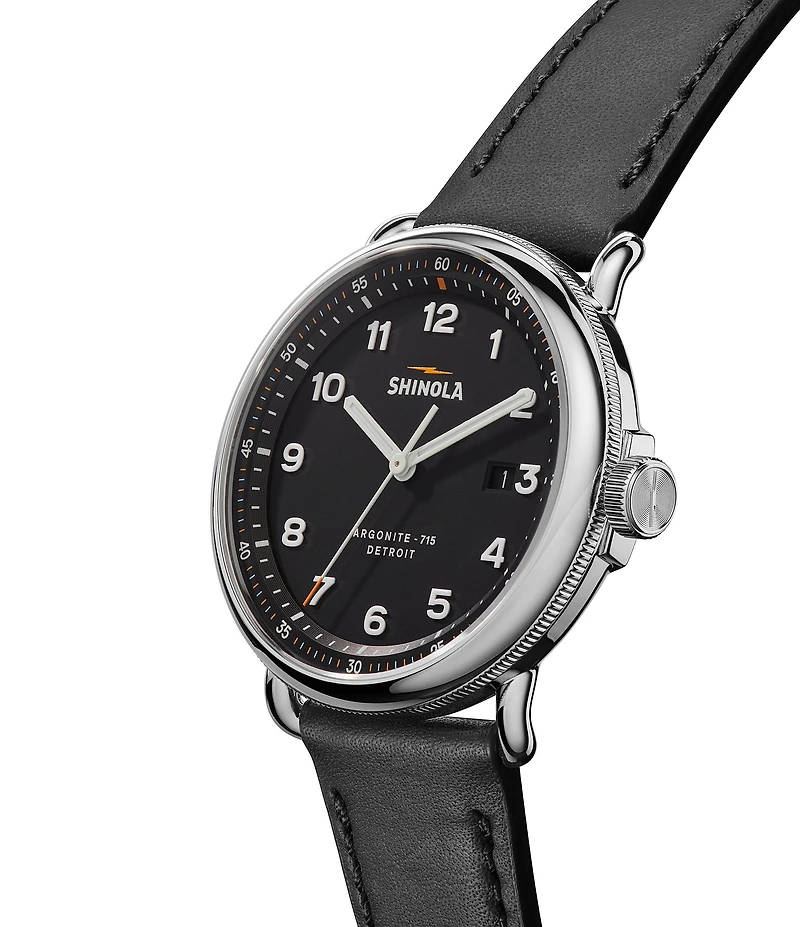 SHINOLA Men's Canfield Model C56 Quartz Analog Black Leather Strap Watch