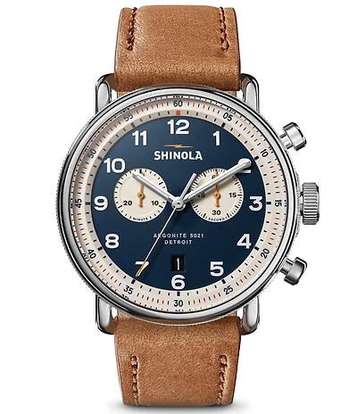 SHINOLA Men's Canfield Model C56 Quartz Chronograph Leather Strap Watch