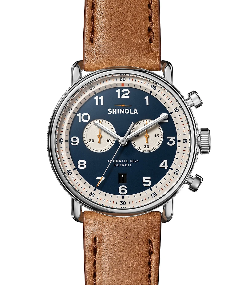 SHINOLA Men's Canfield Model C56 Quartz Chronograph Leather Strap Watch