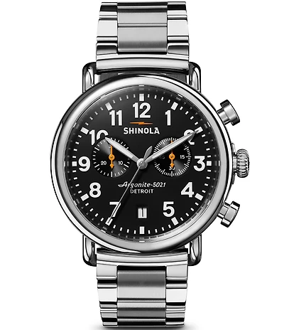 SHINOLA Men's Runwell Chronograph Black Dial Stainless Steel Bracelet Watch