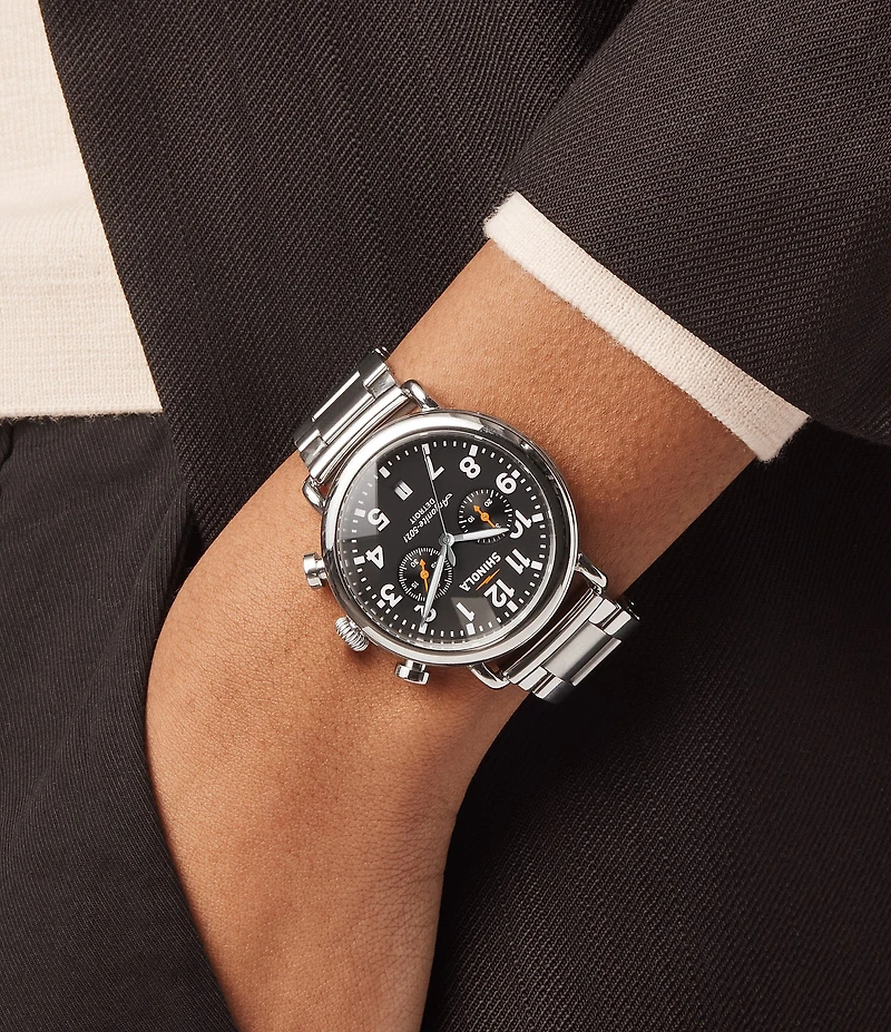 SHINOLA Men's Runwell Chronograph Black Dial Stainless Steel Bracelet Watch
